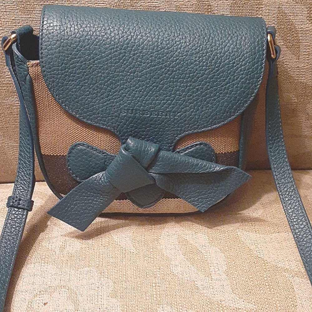 BURBERRY MINI NOVA CHECK LEATHER BOW EUC AUTHENTIC